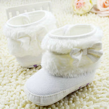 born 0-18Months Baby Girls White Bowknot Crib Shoes Toddler Soft Warm Snow Boots First Walkers J4U66