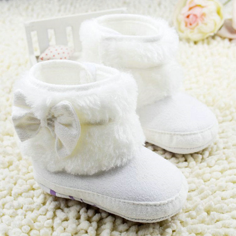 newborn 0~1 months baby girls white bowknot crib shoes soft warm snow boots first walkers J4U66
