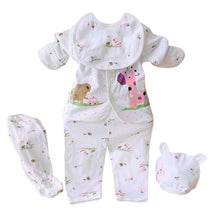 Newborn 0-3 Months Baby Boy Girl 5pcs Clothing Sets Cotton Cartoon Monk Tops Pants Bib Hats Infant Clothes J4U66