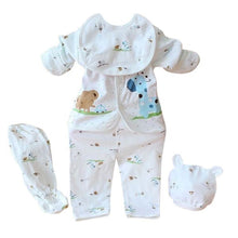 Newborn 0-3 Months Baby Boy Girl 5pcs Clothing Sets Cotton Cartoon Monk Tops Pants Bib Hats Infant Clothes J4U66