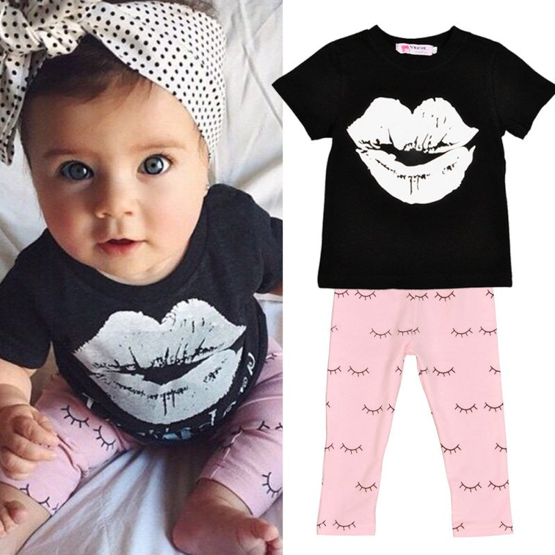 Newborn Baby Boys Girls Clothes Toddler Kids T-shirt Tops + Pants Outfit 2 Pieces Clothing Sets Suit J4U66