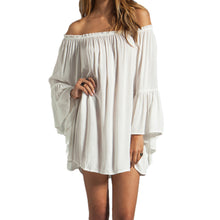 europe women boho chiffon dress off the shoulder flare sleeve sexy mini dress plus size m l J4U66