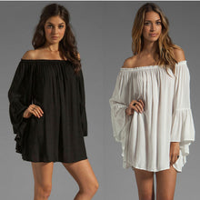europe women boho chiffon dress off the shoulder flare sleeve sexy mini dress plus size m l J4U66