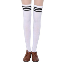 thigh high sexy cotton womens striped over knee girl lady stockings J4U66