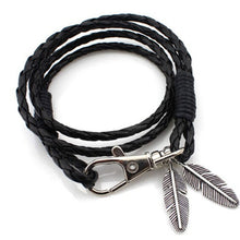 Women Men Leather Charm Bracelets Gifts Punk Hand Braided Bracelets & Bangles Rope Chain Leaf Bracelet Accessories J4U66