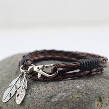 Women Men Leather Charm Bracelets Gifts Punk Hand Braided Bracelets & Bangles Rope Chain Leaf Bracelet Accessories J4U66