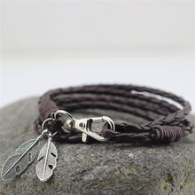 Women Men Leather Charm Bracelets Gifts Punk Hand Braided Bracelets & Bangles Rope Chain Leaf Bracelet Accessories J4U66