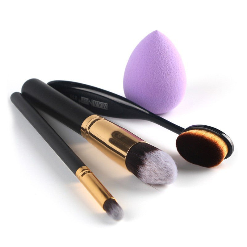 Newly Design 3pcs Makeup Brushes Toothbrush Oval Brush Foundation Brushes+ Cosmetic Puff J4U66
