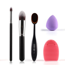 Newly Design 3pcs Makeup Brushes Toothbrush Oval Brush Foundation Brushes+ Cosmetic Puff J4U66