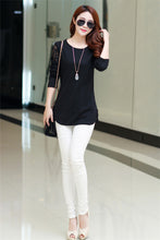 o neck long sleeve women t-shirts lace hollow out irregular hem women tops base tee blusas plus size black dark gray J4U66