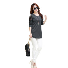 o neck long sleeve women t-shirts lace hollow out irregular hem women tops base tee blusas plus size black dark gray J4U66