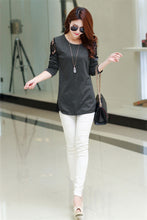 o neck long sleeve women t-shirts lace hollow out irregular hem women tops base tee blusas plus size black dark gray J4U66