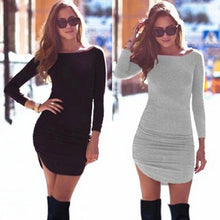 O-Neck Women Black Dress Sexy Bandage Short Dresses for Women Long Sleeve Plus Large Size Office Dress J4U66