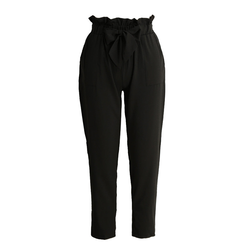 ol chiffon high waist harem pants women stringyselvedge style casual loose pants solid black trousers J4U66
