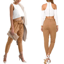 ol chiffon high waist harem pants women stringyselvedge style casual loose pants solid black trousers J4U66