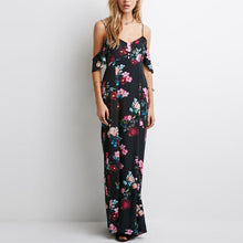 Off Shoulder Boho Beach dress casual Sleeveless Chiffon Maxi Retro Floral Print Evening Long Party Dresses J4U66