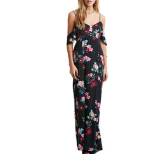 Off Shoulder Boho Beach dress casual Sleeveless Chiffon Maxi Retro Floral Print Evening Long Party Dresses J4U66