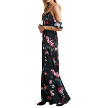 off shoulder boho beach dress casual sleeveless chiffon women maxi retro floral print evening long party dresses J4U66