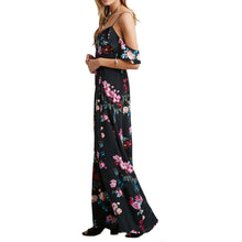 Off Shoulder Boho Beach dress casual Sleeveless Chiffon Maxi Retro Floral Print Evening Long Party Dresses J4U66