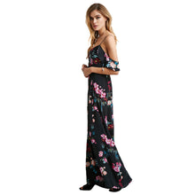 off shoulder dress sleeveless chiffon women maxi dress retro floral print evening long party dress vestidos J4U66