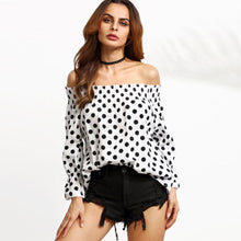 Off Shoulder Women Blouses Sexy Long Sleeve Chiffon Polka dot Plus Size Ladies Blouse Casual Tops Clothing Shirt J4U66
