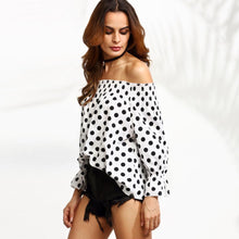 Off Shoulder Women Blouses Sexy Long Sleeve Chiffon Polka dot Plus Size Ladies Blouse Casual Tops Clothing Shirt J4U66