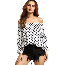 Off Shoulder Women Blouses Sexy Long Sleeve Chiffon Polka dot Plus Size Ladies Blouse Casual Tops Clothing Shirt J4U66