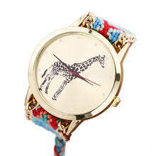 Overmal Giraffe Pattern Weaved Rope Band Bracelet Quartz Dial Watch &  J4U66