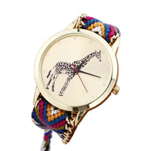 Overmal Giraffe Pattern Weaved Rope Band Bracelet Quartz Dial Watch &  J4U66
