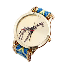 Overmal Giraffe Pattern Weaved Rope Band Bracelet Quartz Dial Watch &  J4U66