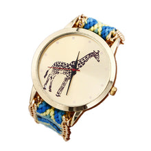 Overmal Giraffe Pattern Weaved Rope Band Bracelet Quartz Dial Watch &  J4U66