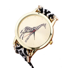 Overmal Giraffe Pattern Weaved Rope Band Bracelet Quartz Dial Watch &  J4U66