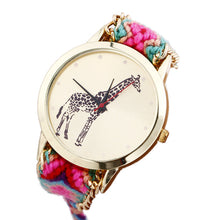Overmal Giraffe Pattern Weaved Rope Band Bracelet Quartz Dial Watch &  J4U66