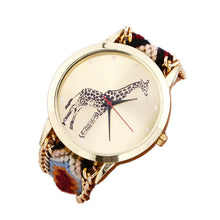 Overmal Giraffe Pattern Weaved Rope Band Bracelet Quartz Dial Watch &  J4U66
