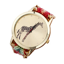 Overmal Giraffe Pattern Weaved Rope Band Bracelet Quartz Dial Watch &  J4U66
