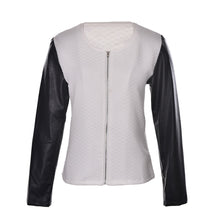 PU Leather Casual Zip Long Sleeve Chic Stylish Top Outwear Parka Coat Zipper Patchwork Baseball Jacket For Women J4U66