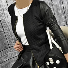 PU Leather Casual Zip Long Sleeve Chic Stylish Top Outwear Parka Coat Zipper Patchwork Baseball Jacket For Women J4U66