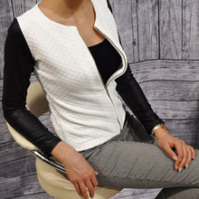 PU Leather Casual Zip Long Sleeve Chic Stylish Top Outwear Parka Coat Zipper Patchwork Baseball Jacket For Women J4U66
