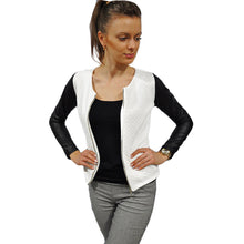 pu leathercoat women jacket zipper front long sleeve o neck patchwork women slim outerwear overcoat black white J4U66