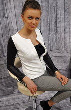 pu leathercoat women jacket zipper front long sleeve o neck patchwork women slim outerwear overcoat black white J4U66