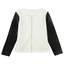pu leathercoat women jacket zipper front long sleeve o neck patchwork women slim outerwear overcoat black white J4U66