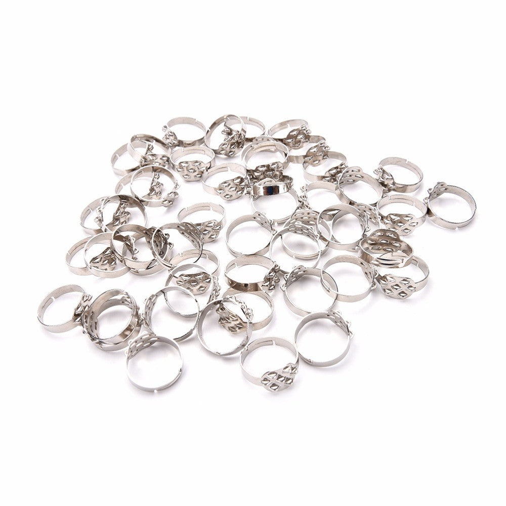 Pad Diy Silver -Plated Ring Blanks Glue On Cabochon Rings Base Anillo Adjustable RingFindings Material For Handmade J4U66
