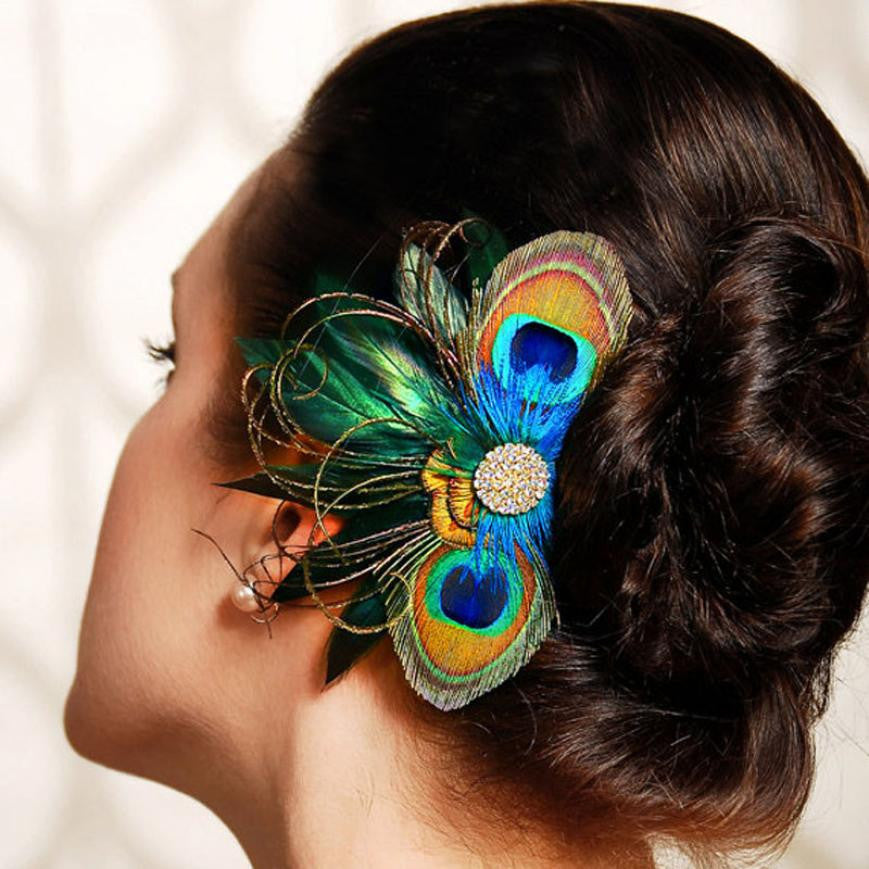 Peacock Feather Rhinestone Hairpin Hair Clip Belly Dance Party Wedding Hair Wear J4U66
