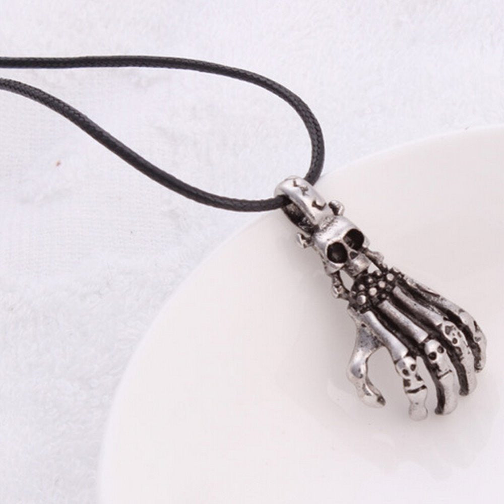Personal Necklace Metal Hand Bone Skull Pendant Gift Sliver Popular Men Accessories 3.6*2.3cm J4U66