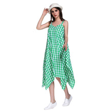 plaid women dress sweetheart neck spaghetti strap eelegant dress casual evening party dress green J4U66