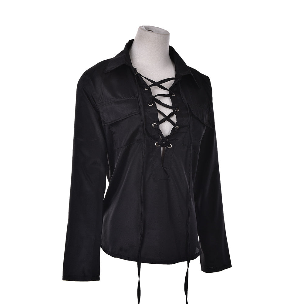 Plus Size 3XL Women Front Cross Deep V Neck Long Sleeve Blouse Sexy Chiffon Shirt Tops J4U66
