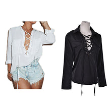 Plus Size 3XL Women Front Cross Deep V Neck Long Sleeve Blouse Sexy Chiffon Shirt Tops J4U66