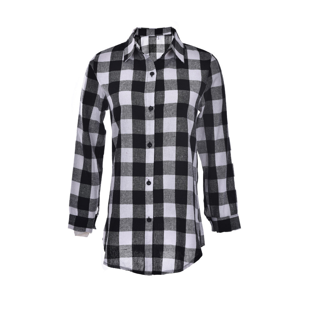 Plus Size M-2XL Long Shirts Single Breasted Plaid Cotton Shirt Wild Casual Streetwear Shirt Women Blouse J4U66