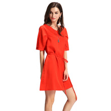 plus size women elegant dress solidcolor v neck party dresses half sleeve strap ol casual mini dress green watermelon red J4U66