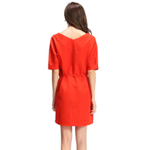 plus size women elegant dress solidcolor v neck party dresses half sleeve strap ol casual mini dress green watermelon red J4U66